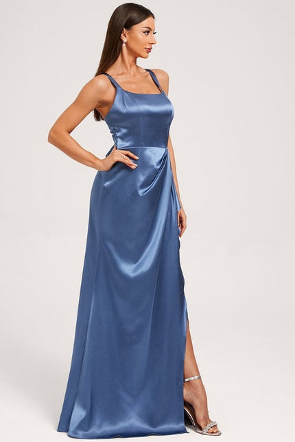 Robe de Soirée Satin Bleu Élégant - gallery 1