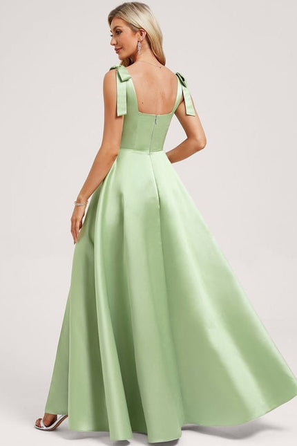 Robe de Soirée Satin Vert Clair - gallery 4