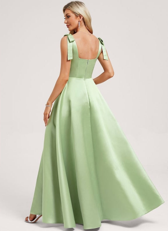 Robe de Soirée Satin Vert Clair - gallery 4