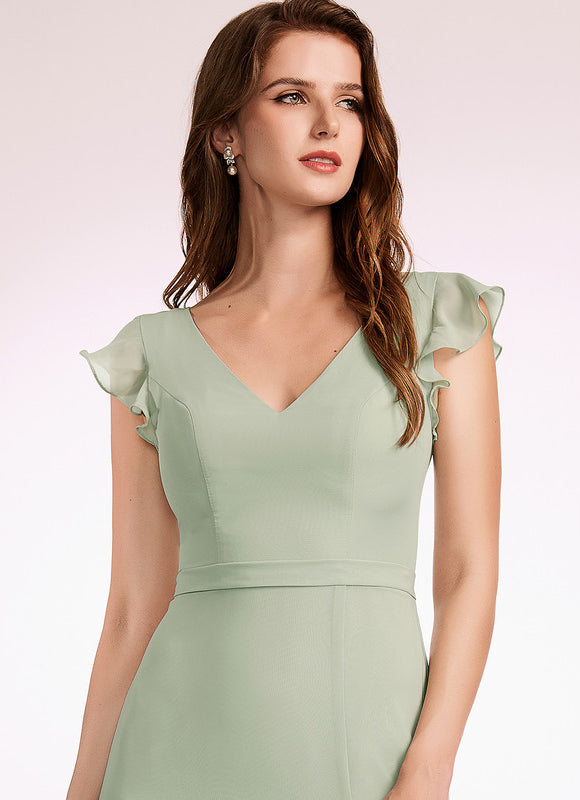 Robe de Soirée Mousseline Beige - gallery 2