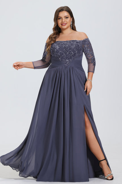Robe de Soirée Longue Bleue Dentelle Paillettes - gallery 6