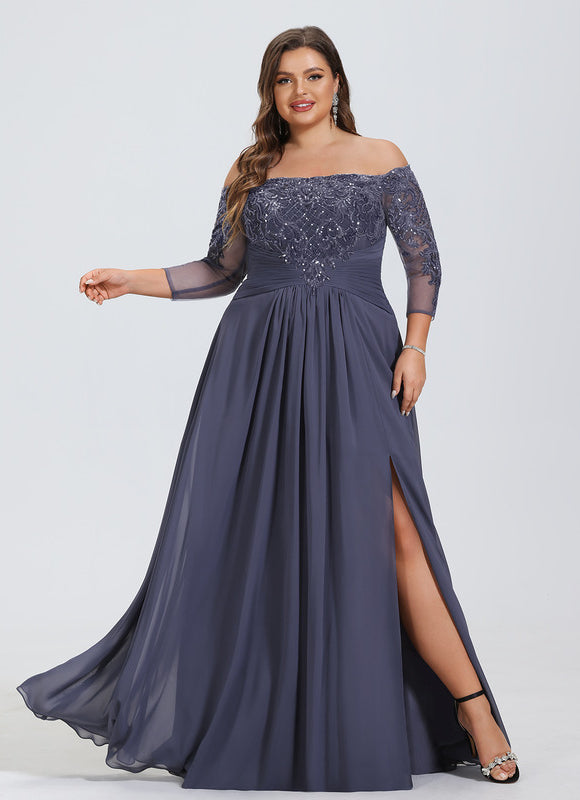 Robe de Soirée Longue Bleue Dentelle Paillettes - gallery 6
