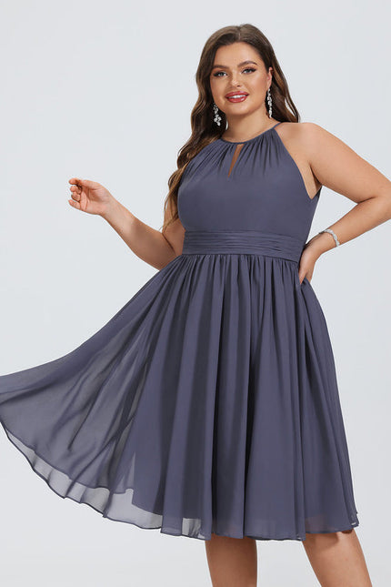 Robe de Soirée Longue Bleu Mousseline Volants - gallery 4