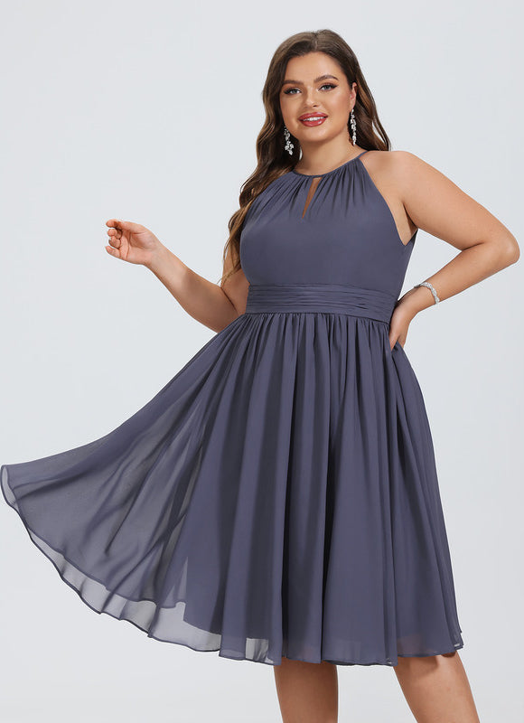 Robe de Soirée Longue Bleu Mousseline Volants - gallery 4