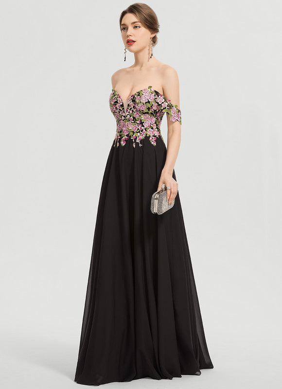 Robe de Soirée Longue Noire Princess Dentelle Floral - gallery 2