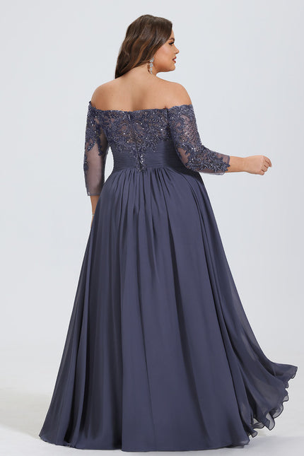 Robe de Soirée Longue Bleue Dentelle Paillettes - gallery 8