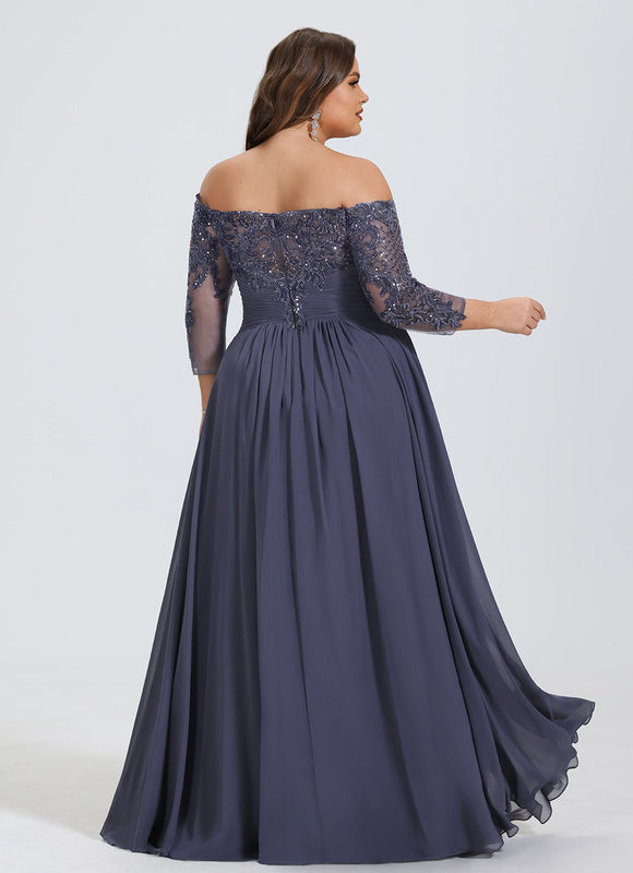 Robe de Soirée Longue Bleue Dentelle Paillettes - gallery 8