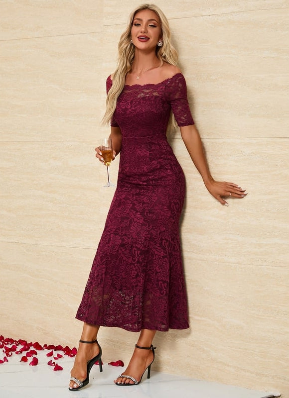 Robe de Soirée Bordeaux Florale - gallery 1