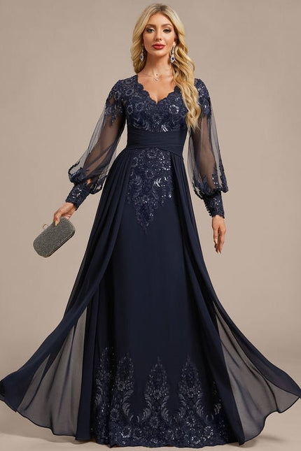 Robe de Soirée Vaporeuse Marine