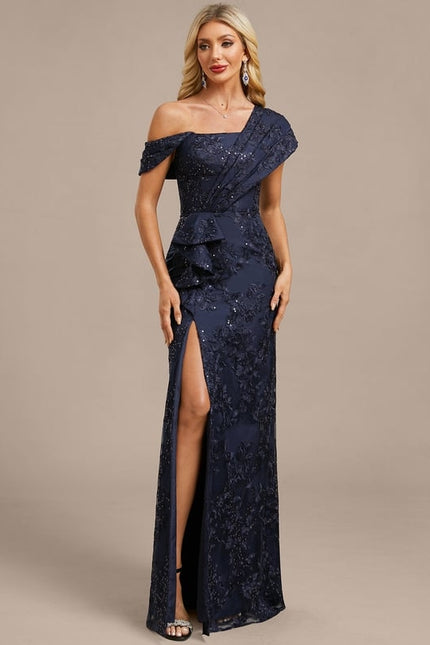 Robe de Soirée Asymétrique Ornée
