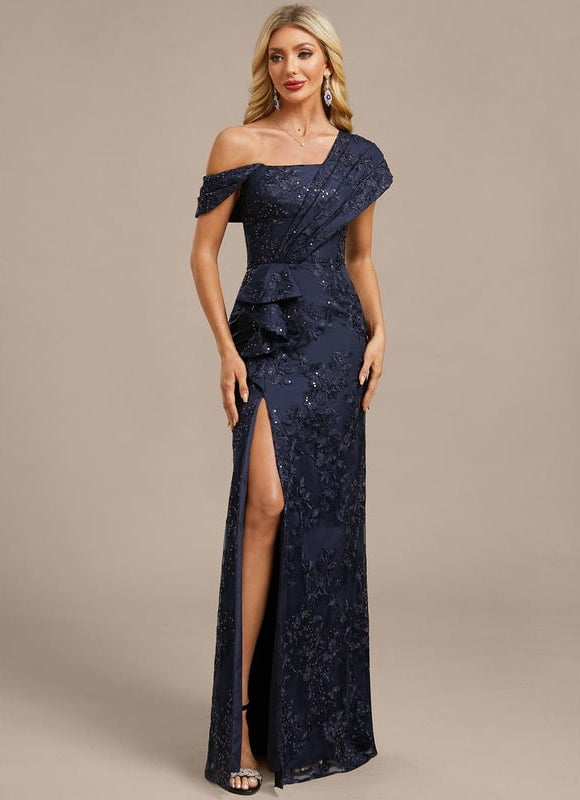 Robe de Soirée Asymétrique Ornée