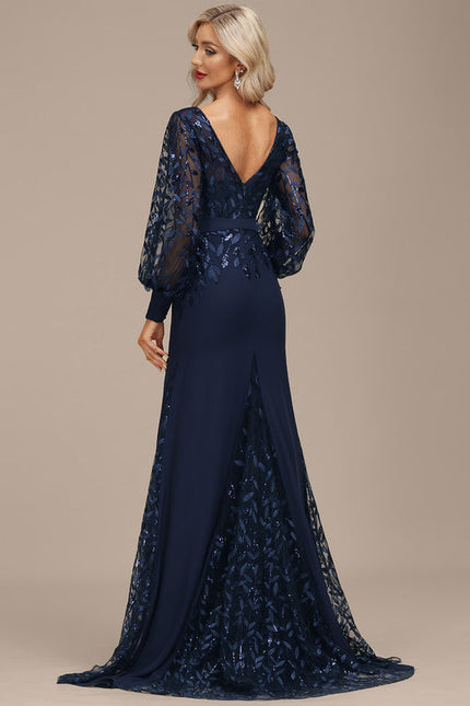 Robe Longue Bleue Sirène Dentelle Soirée - gallery 3