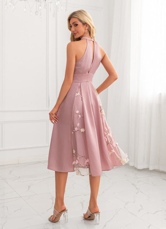 Robe de Soirée Midi Florale Satinée - gallery 1