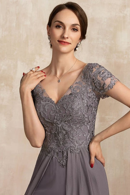Robe de Soirée Élégance Grise Fendue - gallery 2