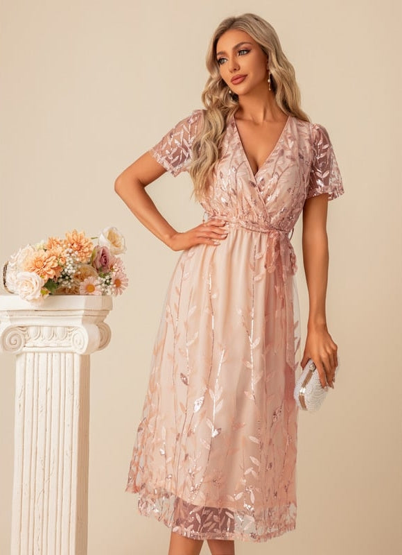 Robe De Soirée Dentelle Rose - gallery 1