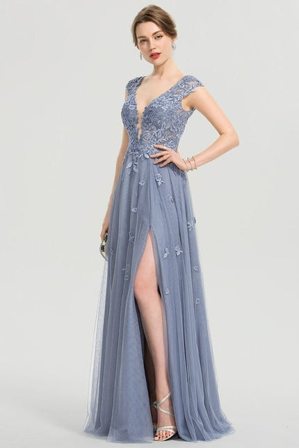 Robe de Soirée Tulle Grise - gallery 4