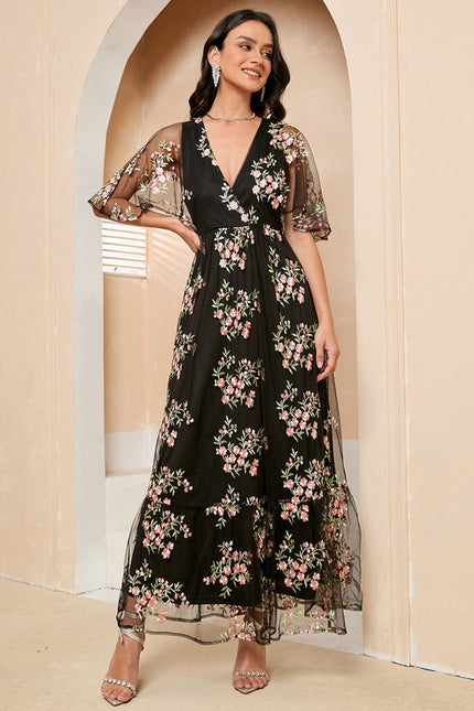 Robe de Soirée Fleur Noire Élégante - gallery 1