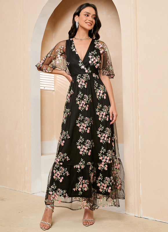 Robe de Soirée Fleur Noire Élégante - gallery 1
