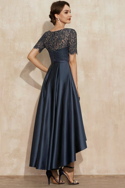 Robe de Soirée Longue Bleu Satiné Dentelle. - gallery 4