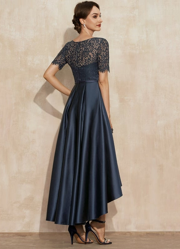 Robe de Soirée Longue Bleu Satiné Dentelle. - gallery 4