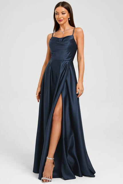 Robe de Soirée Satin Marine Élégante - gallery 5