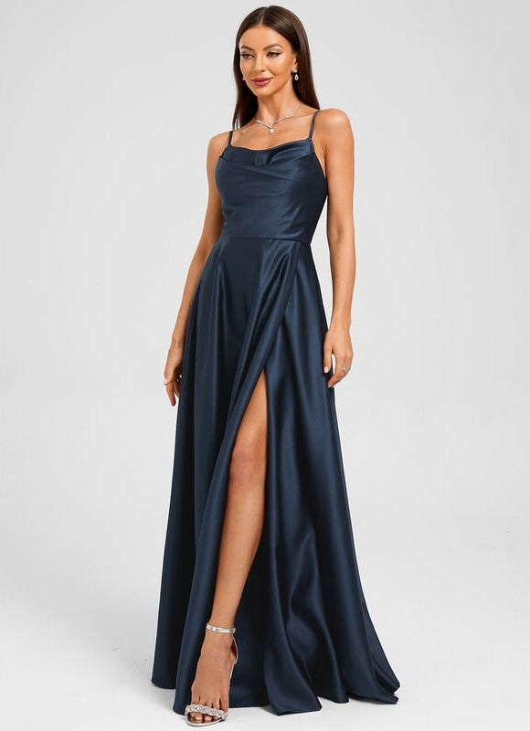 Robe de Soirée Satin Marine Élégante - gallery 5