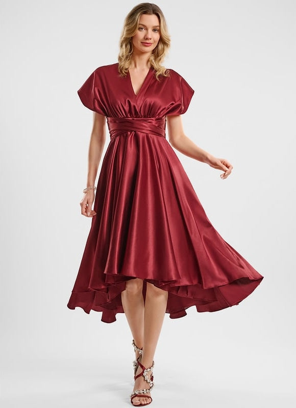 Robe de Soirée Rouge Satiné Moderne - gallery 2