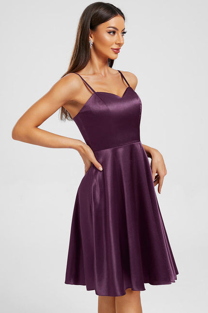 Robe de Soirée Satinée Prune - gallery 3