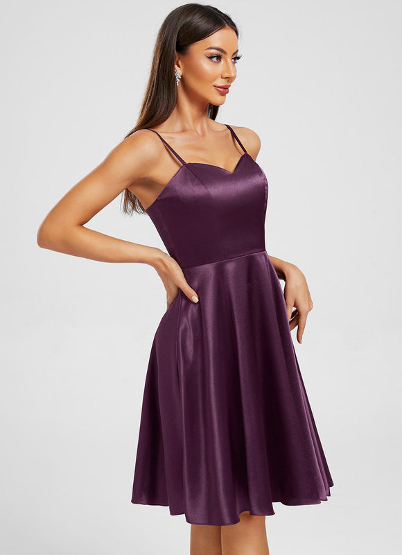 Robe de Soirée Satinée Prune - gallery 3