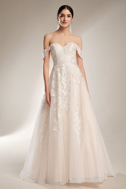 Robe de Soirée Longue Blanche Mariage Dentelle Epaule Dénudée - gallery 6