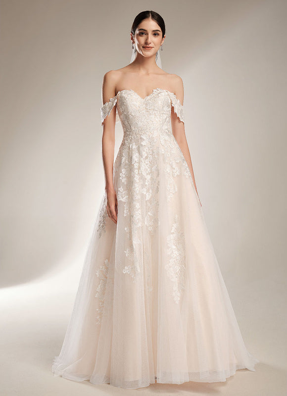 Robe de Soirée Longue Blanche Mariage Dentelle Epaule Dénudée - gallery 6