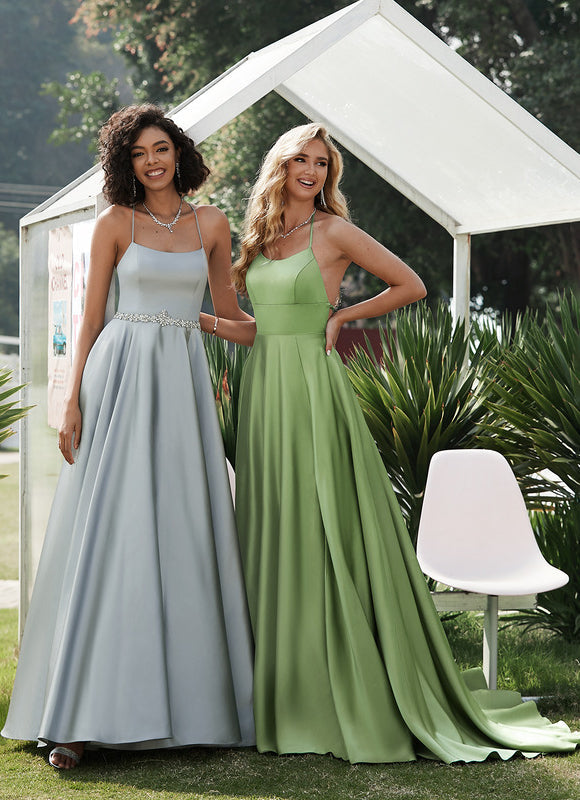Robe de Soirée Satinée Olive - gallery 4