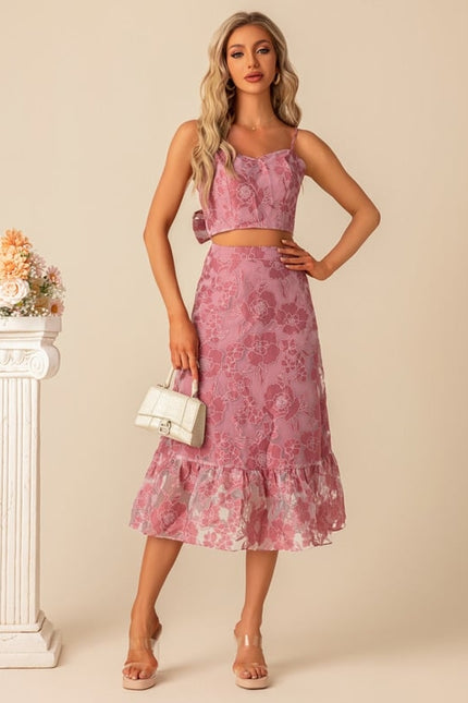 Robe de Soirée Fleur Rose Trapèze - gallery 1