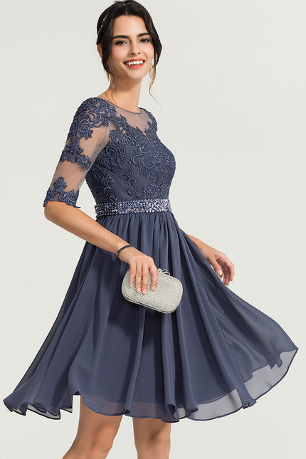 Robe de Soirée Longue Bleue Dentelle Mousseline Élégante - gallery 3