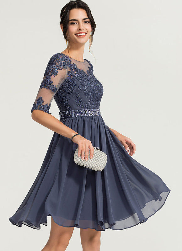 Robe de Soirée Longue Bleue Dentelle Mousseline Élégante - gallery 3
