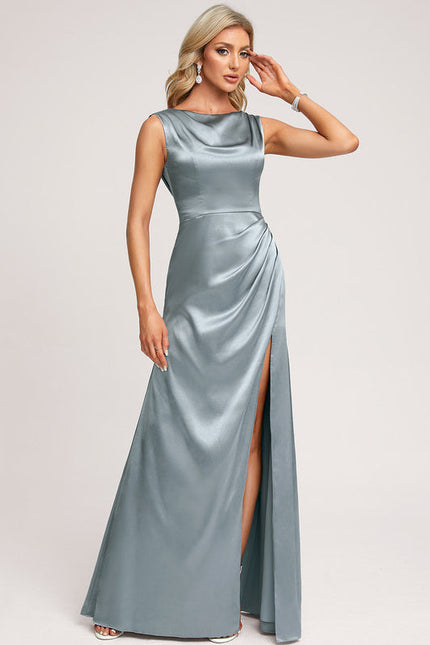 Robe de Soirée Satin Bleu Poudré - gallery 2