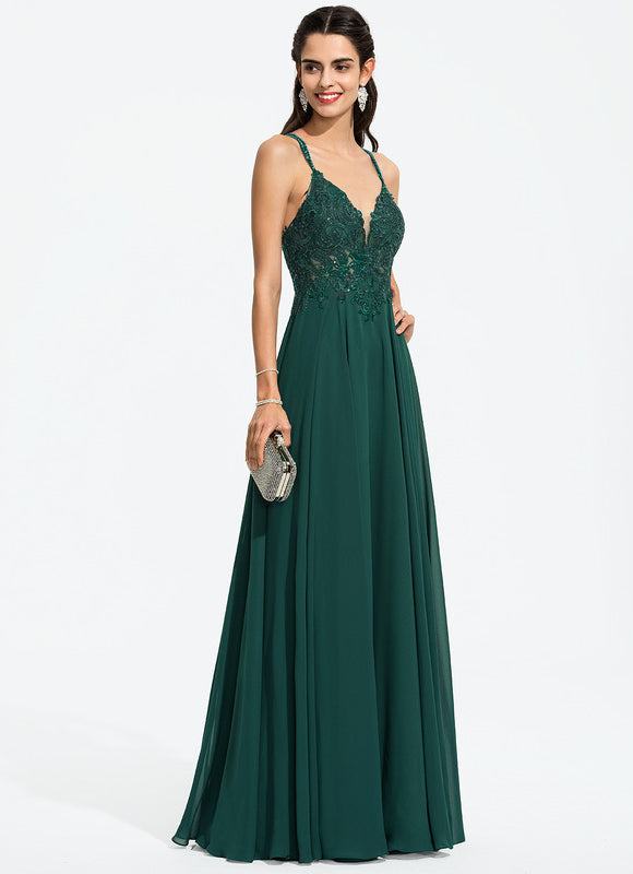 Robe Longue Vert Mousseuline Élégante Soirée - gallery 5