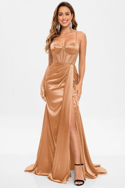 Robe de Soirée Satinée Cuivre - gallery 9