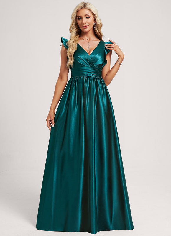 Robe de Soirée Satin Vert Pâle - gallery 2