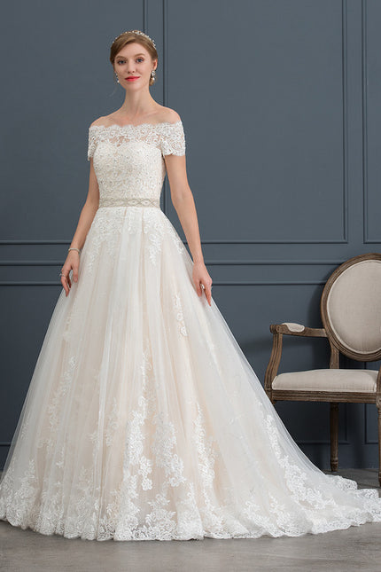 Robe de Soirée Longue Blanche Princess Épaules Dénudées - gallery 2