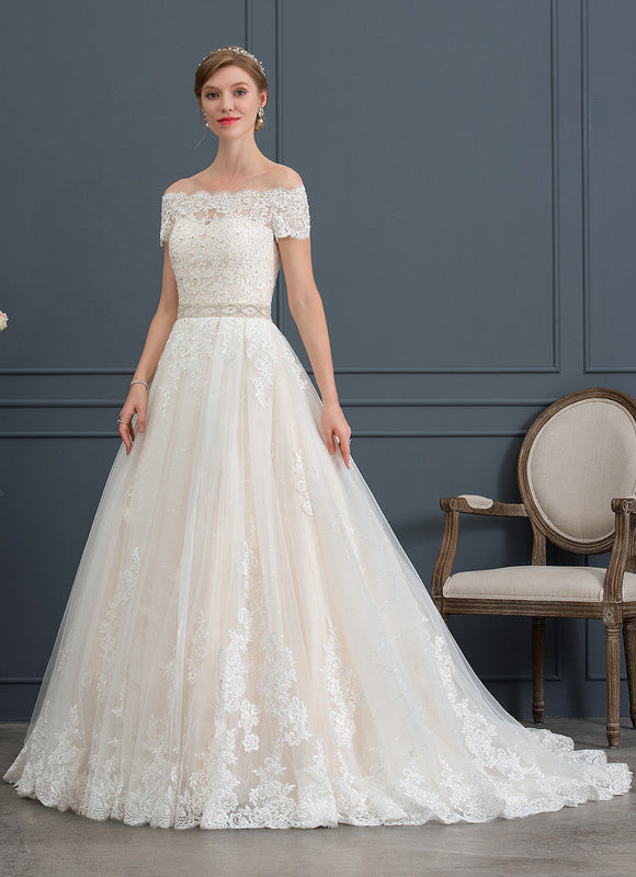Robe de Soirée Longue Blanche Princess Épaules Dénudées - gallery 2