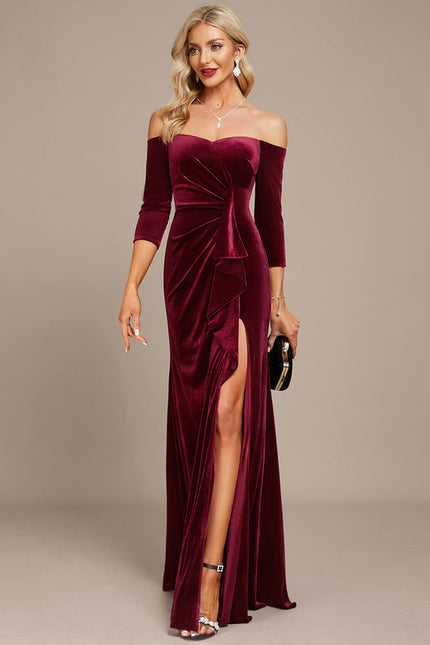 Robe de Soirée Velours Pourpre Élégant - gallery 2
