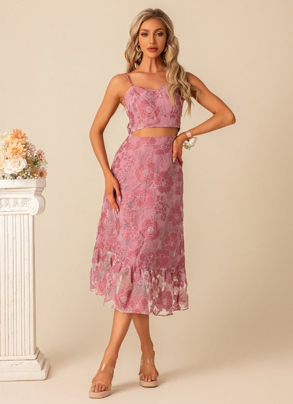 Robe de Soirée Fleur Rose Trapèze