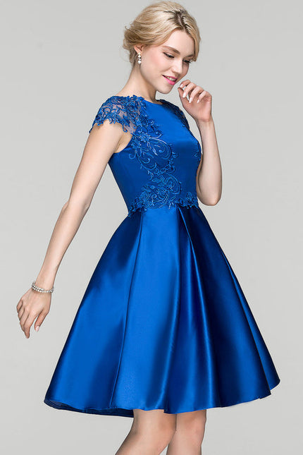 Robe de Soirée Longue Bleue Satin Dentelle Cocktail