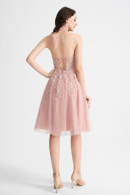 Robe de Soirée Longue Rose Dentelle Tulle Bal De Promo - gallery 2