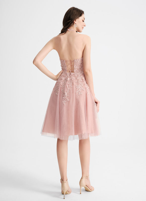 Robe de Soirée Longue Rose Dentelle Tulle Bal De Promo - gallery 2
