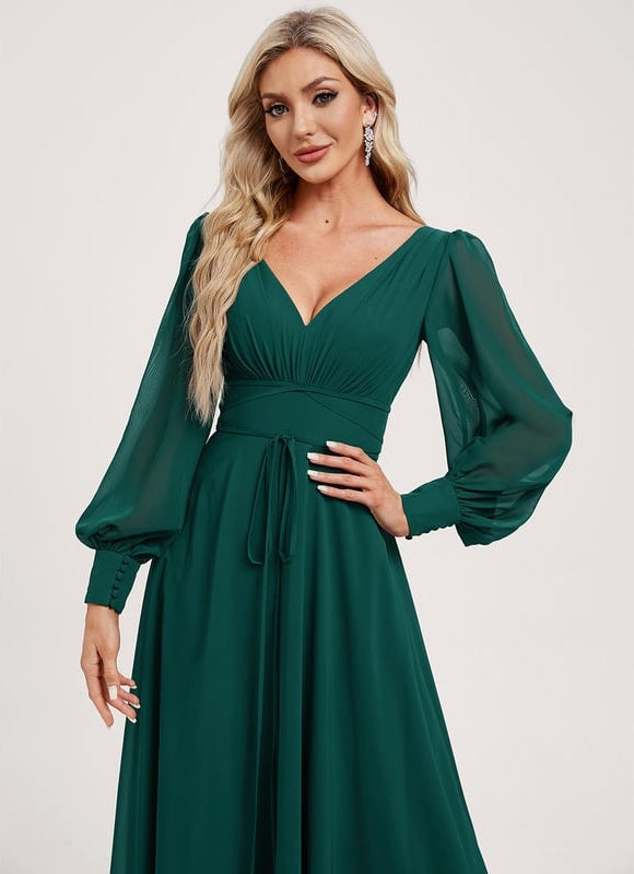 Robe de Soirée Mousseline Beige - gallery 4