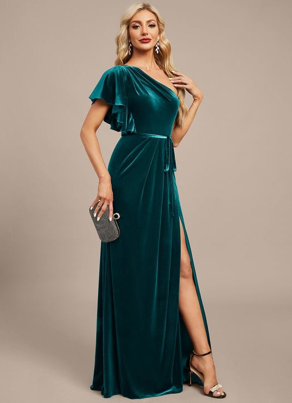 Robe de Soirée Velours Asymétrique - gallery 6