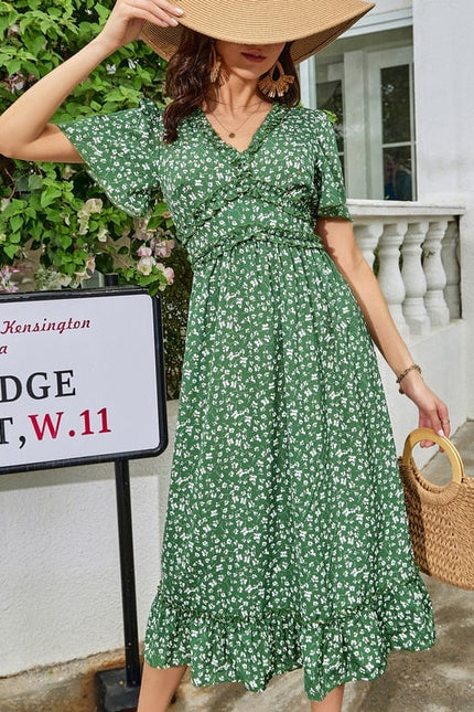 Robe de Soirée Verte Fleurie
