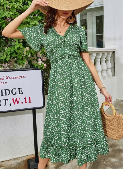 Robe de Soirée Verte Fleurie